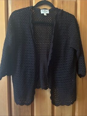 Norm Thompson Black Crochet Open-Front Cardigan
